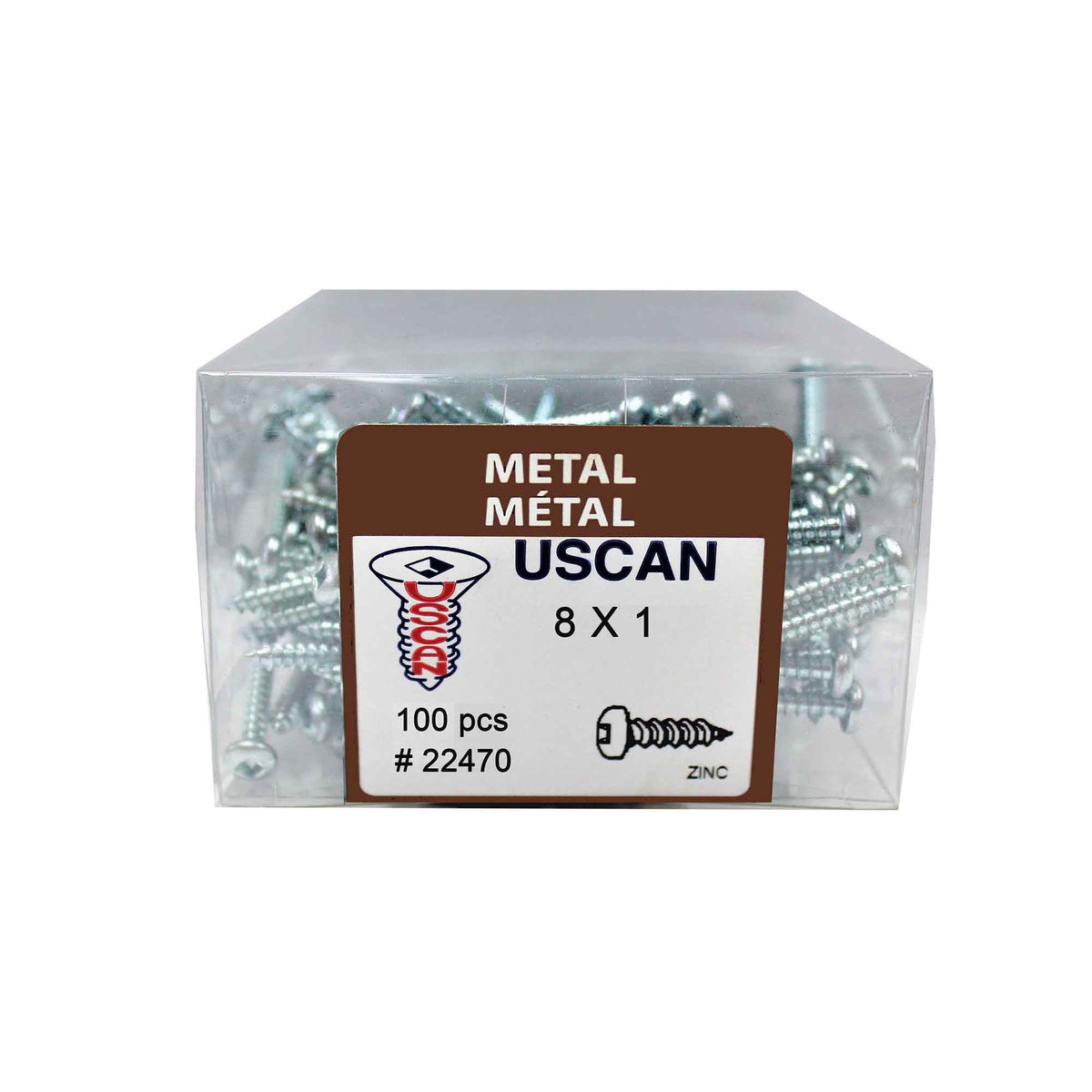 Vis à tête ronde plaquée zinc pour métal, #8 x 1" (100 unités)