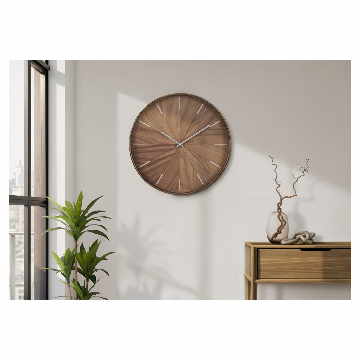 Horloge murale moderne d'aspect bois, 20"