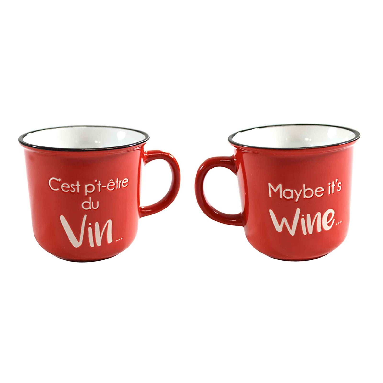 Tasse en céramique avec écriture en français "C’est p't-être du Vin..."