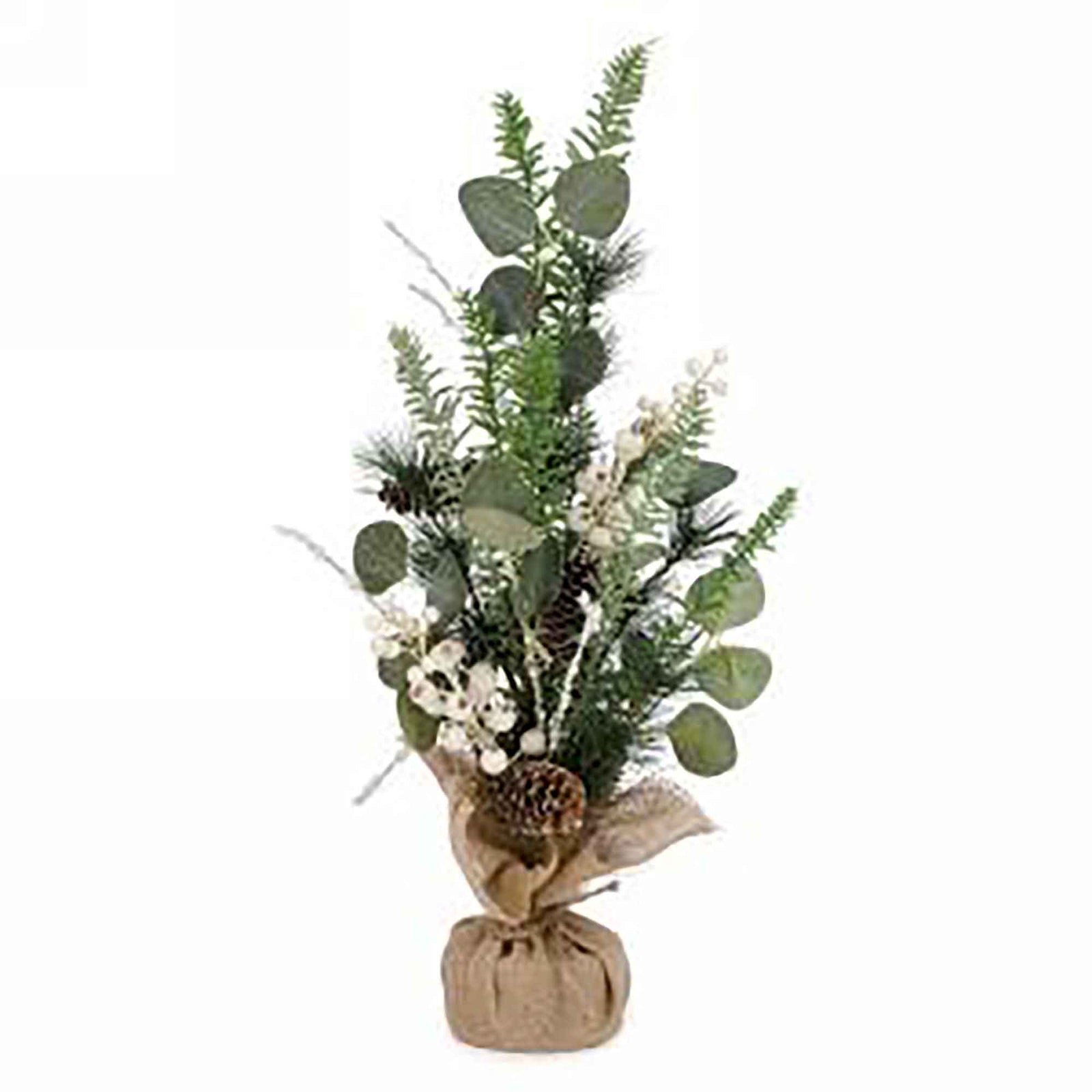 Plante avec feuillage et baies blanches dans une base en jute, 4,5" x 24" 