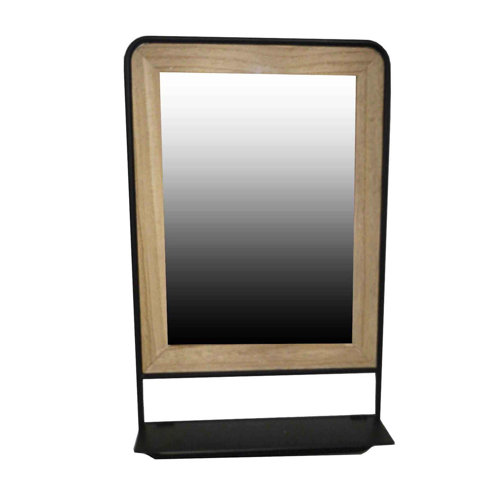 Miroir avec bois et tablette noire, 36,5 cm x 10 cm x 60 cm 
