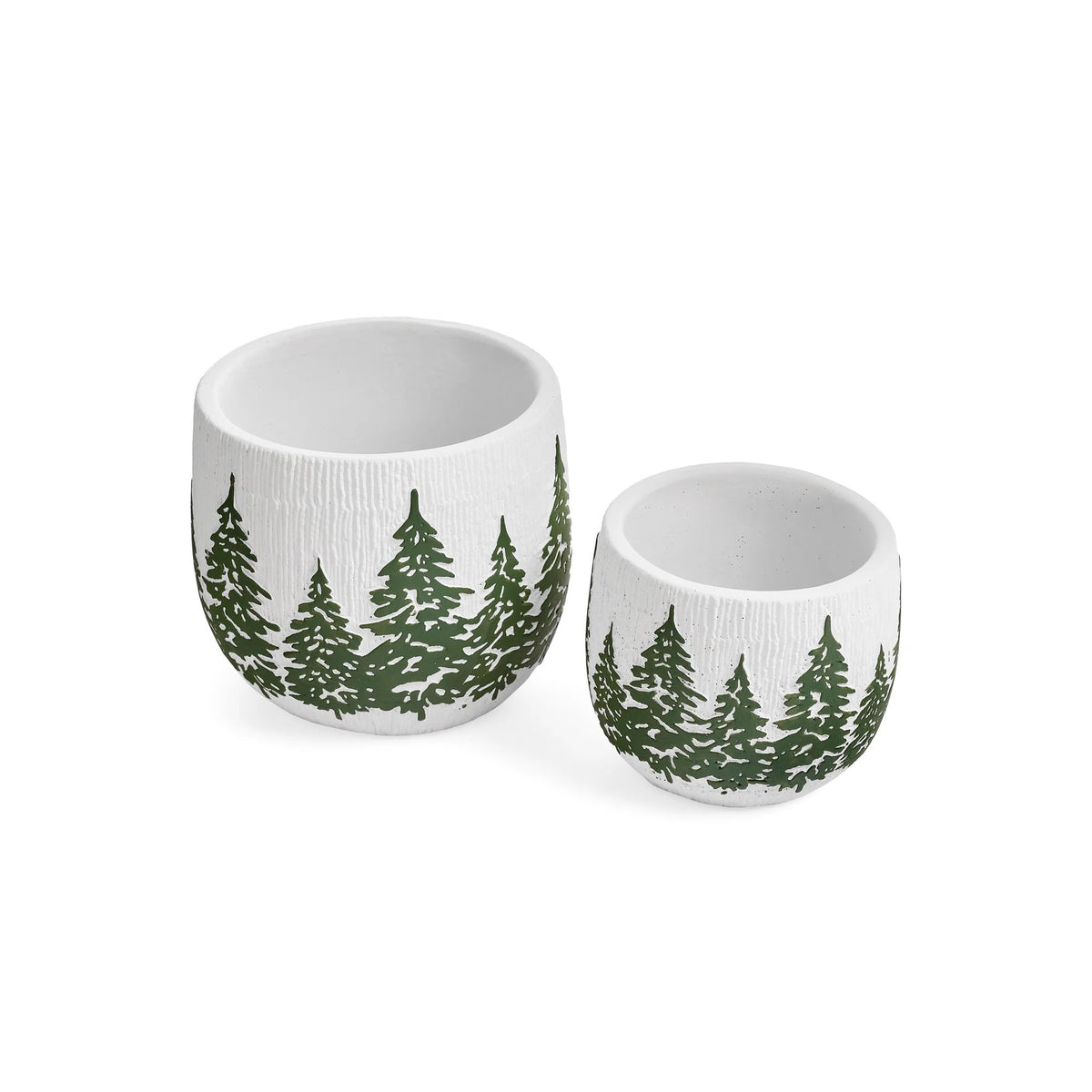 Petite jardinière en ciment avec motif de sapins verts, 6'' x 5''
