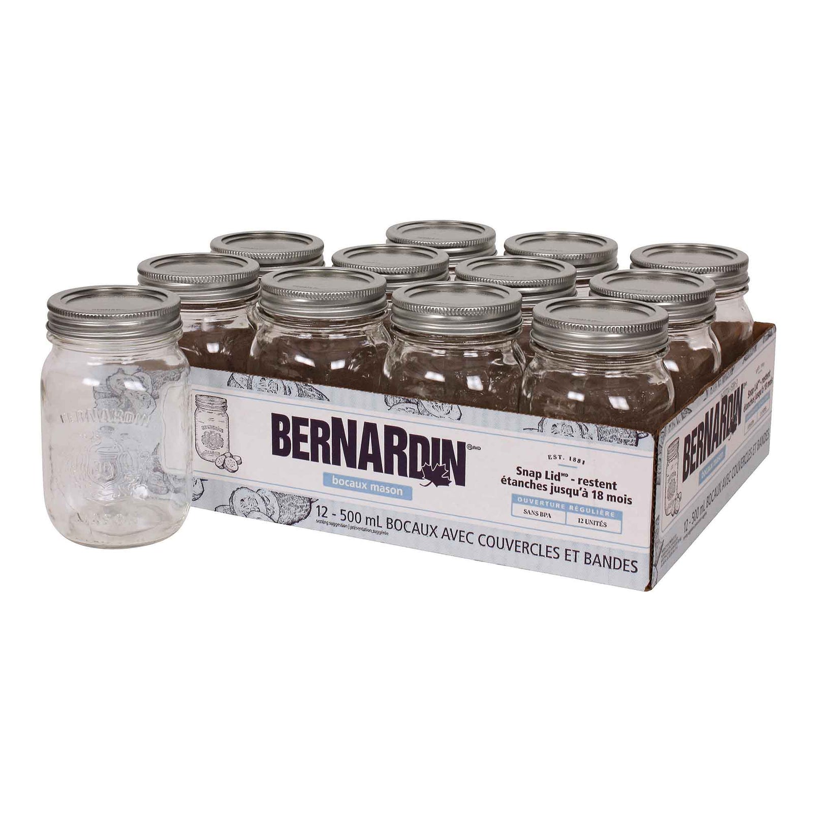 Pots Mason à ouverture régulière, 500 ml (12 unités)