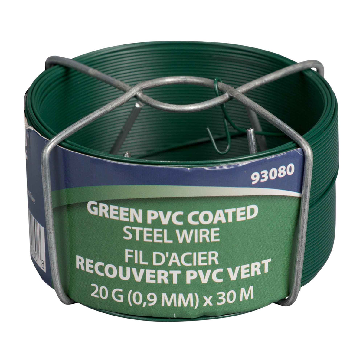 Fil d’acier recouvert de PVC vert de calibre 20, 30 m