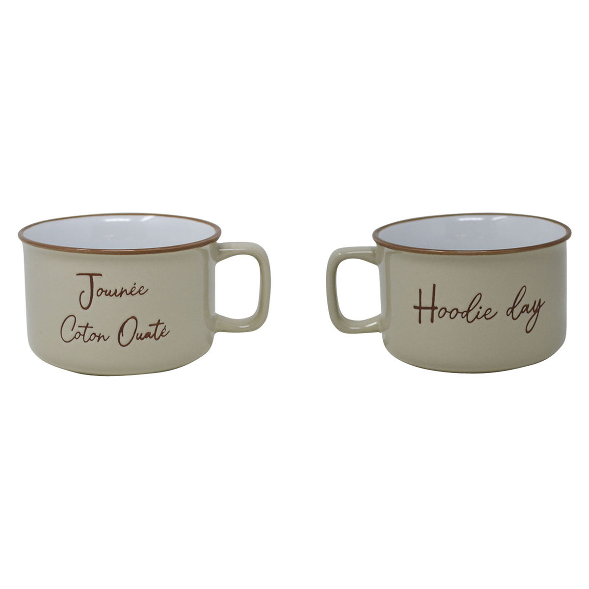 Tasse en céramique avec inscription "Journée Coton Ouaté", 4,92" x 3,93" x 2,95" (12,5 cm x 10 cm x 7,5 cm)
