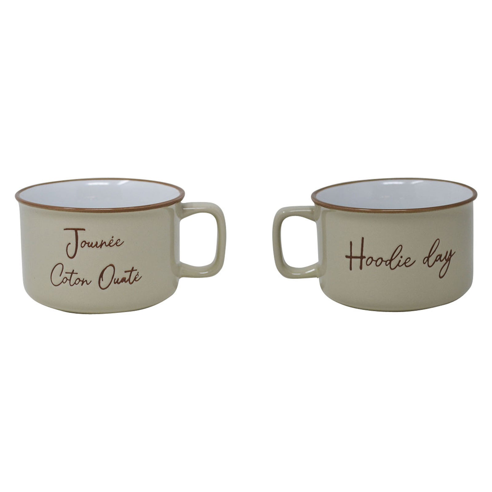 Tasse en céramique avec inscription "Journée Coton Ouaté", 4,92" x 3,93" x 2,95" (12,5 cm x 10 cm x 7,5 cm)