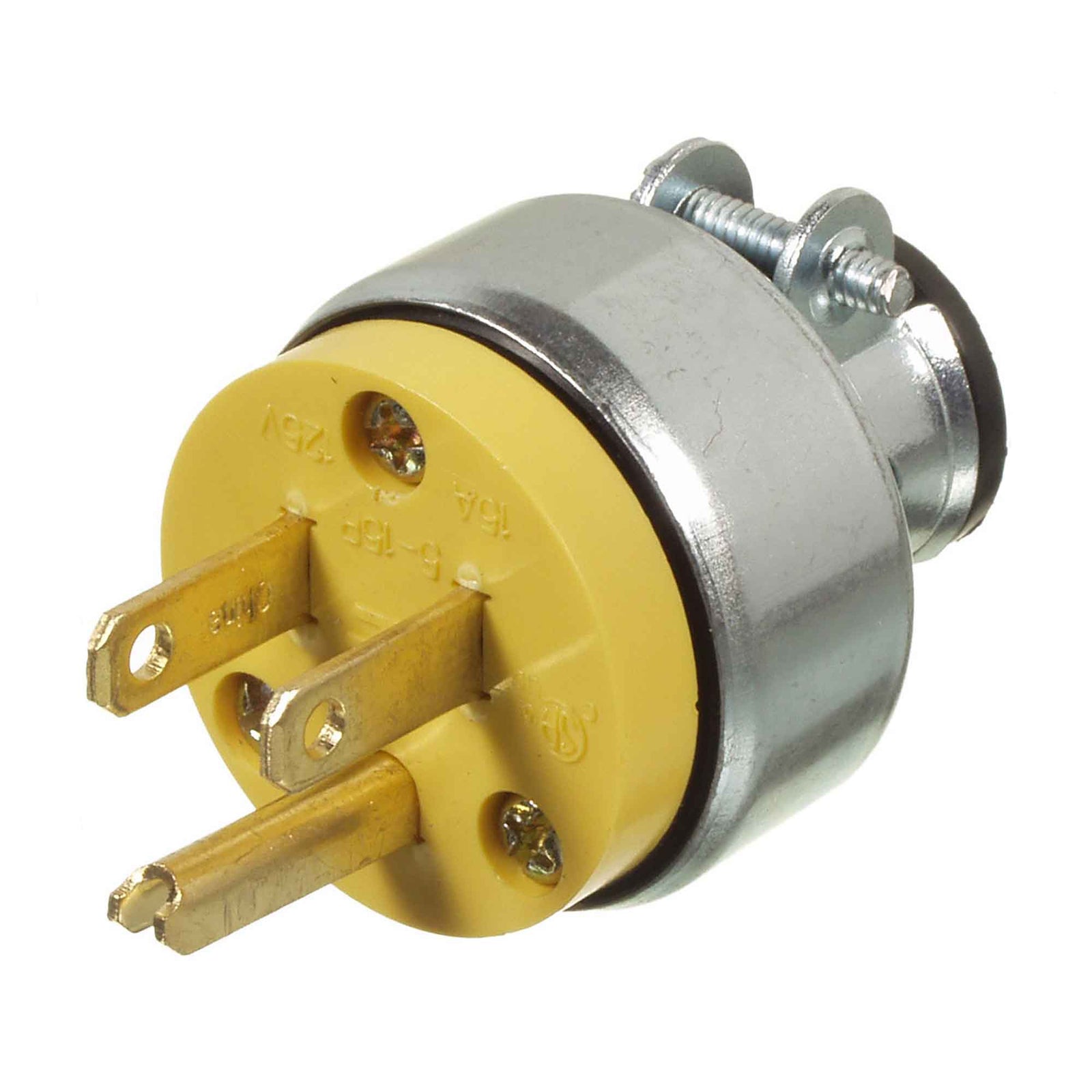 Fiche blindée à 3 fils avec serre câble jaune , 15 A-125 V  