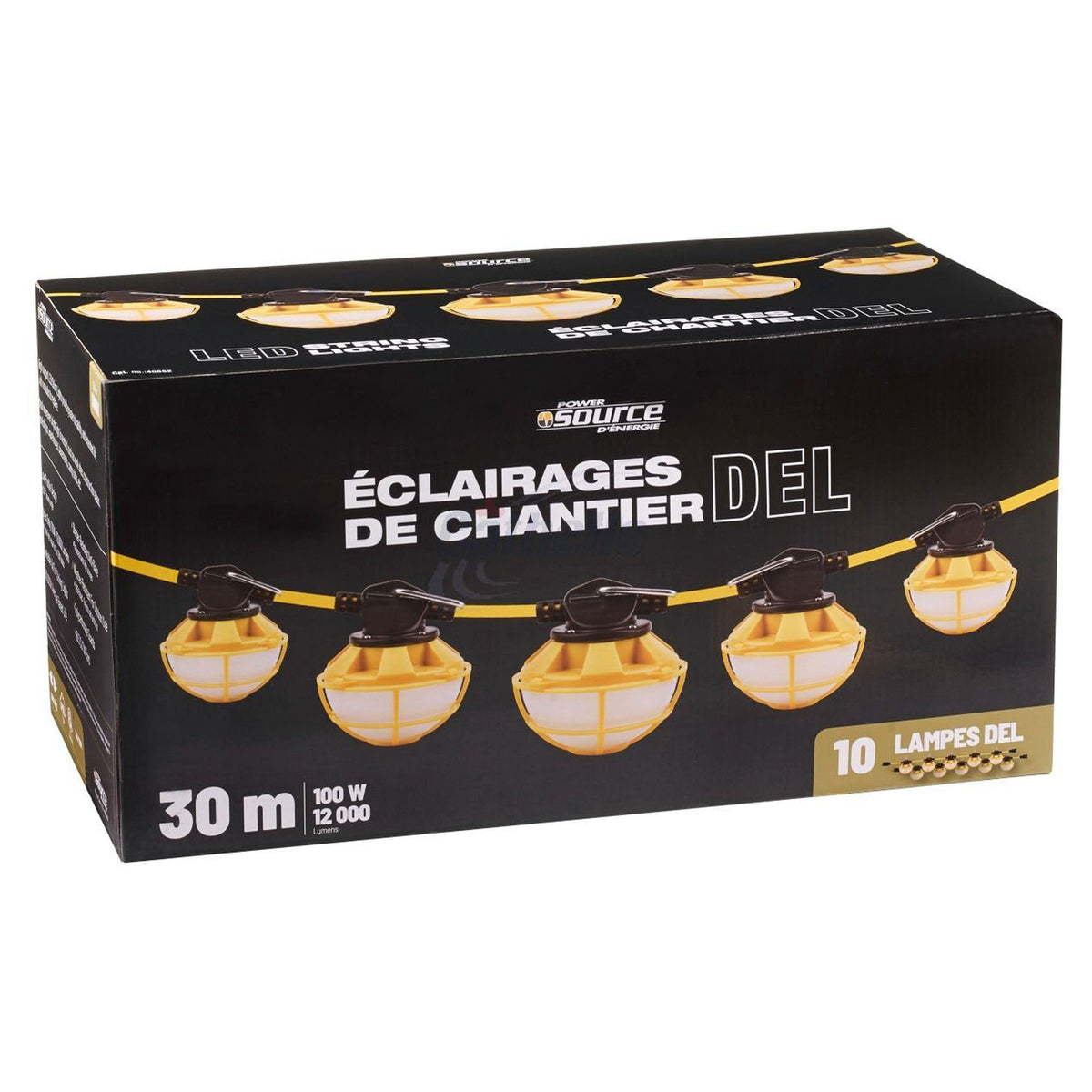 Guirlande d'éclairage de chantier à 10 lampes DEL, 30 m (100 pi)