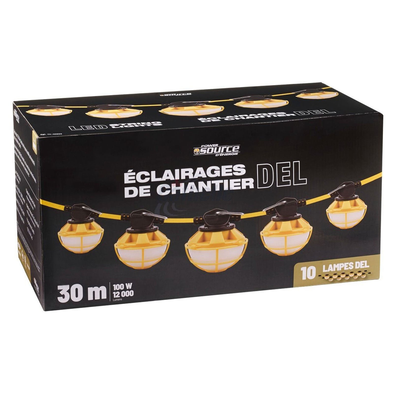 Guirlande d'éclairage de chantier à 10 lampes DEL, 30 m (100 pi)
