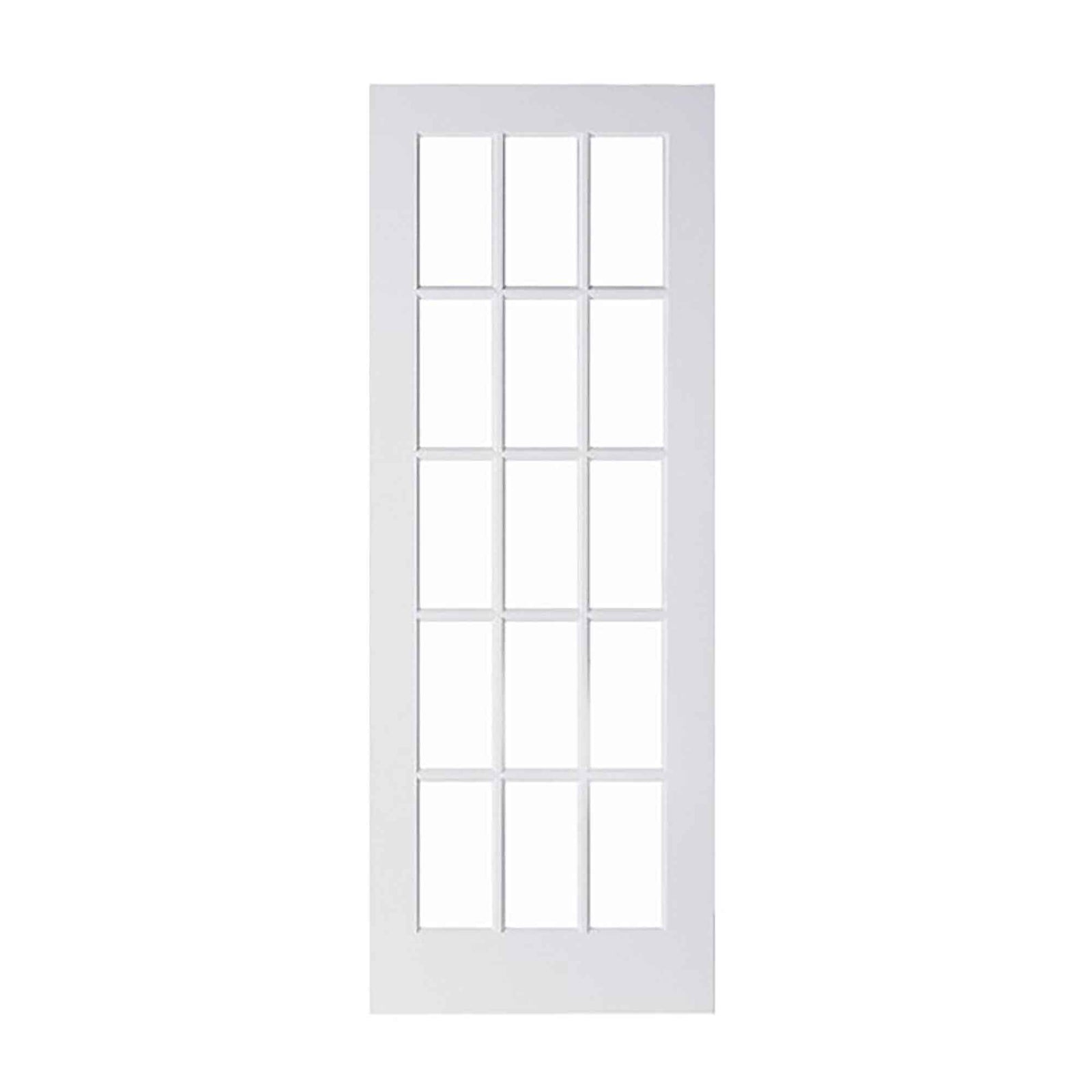 Porte Française de style Shaker à 15 verres clairs avec apprêt blanc, 30'' x 80'' 