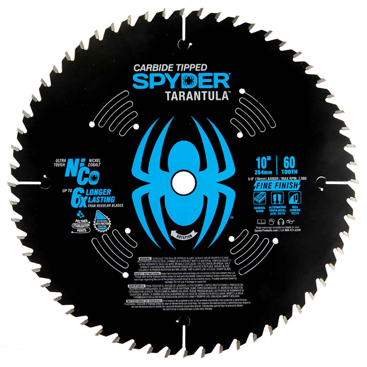 Lame de scie circulaire Tarantula pour la finition avec 60 dents en acier au carbure de tungstène, 10&quot;