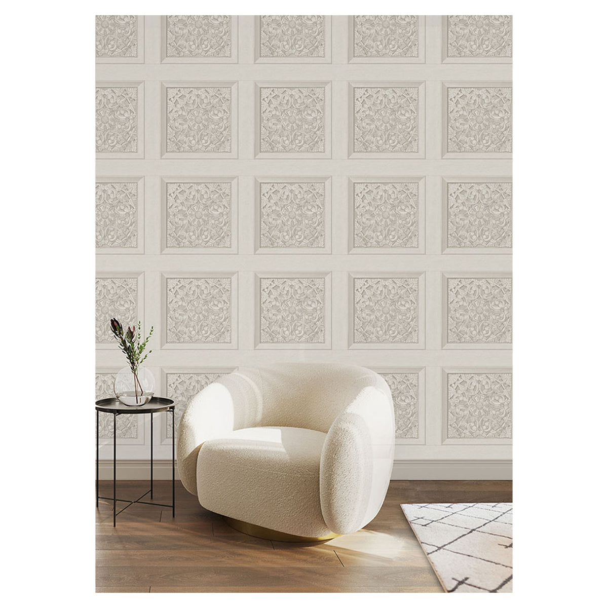 Papier peint autocollant à motif floral sculpté, taupe (20,5" x 18')