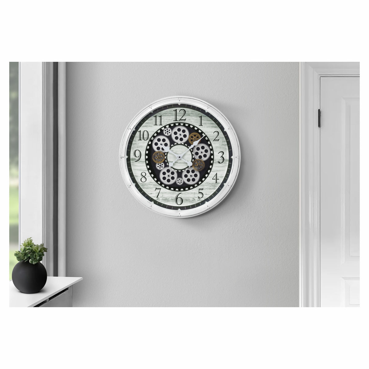 Horloge murale ronde avec mécanisme à engrenages, 20" (blanc antique)