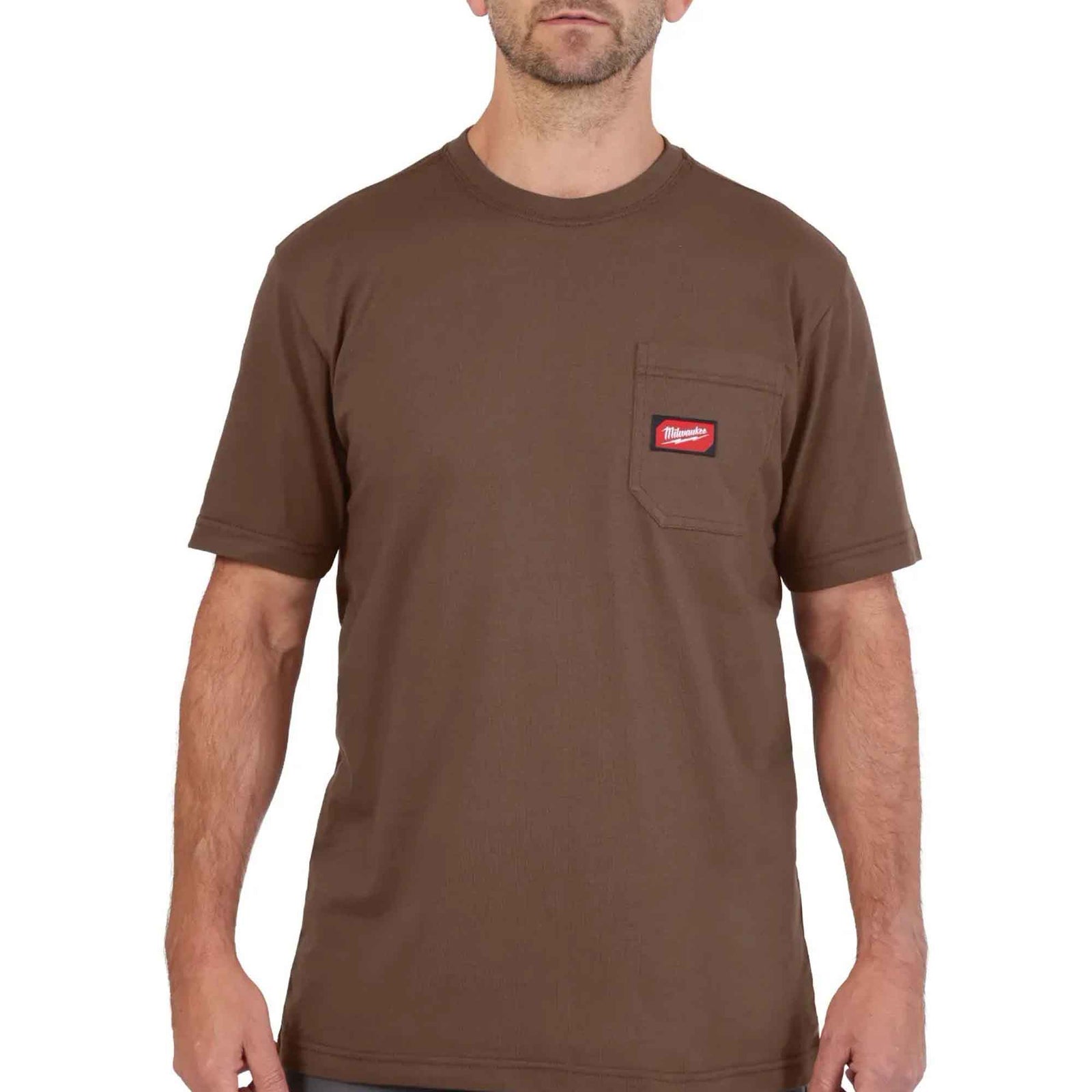 Chandail de travail Gridiron à manches courtes avec poche pour homme, brun (T-grand)