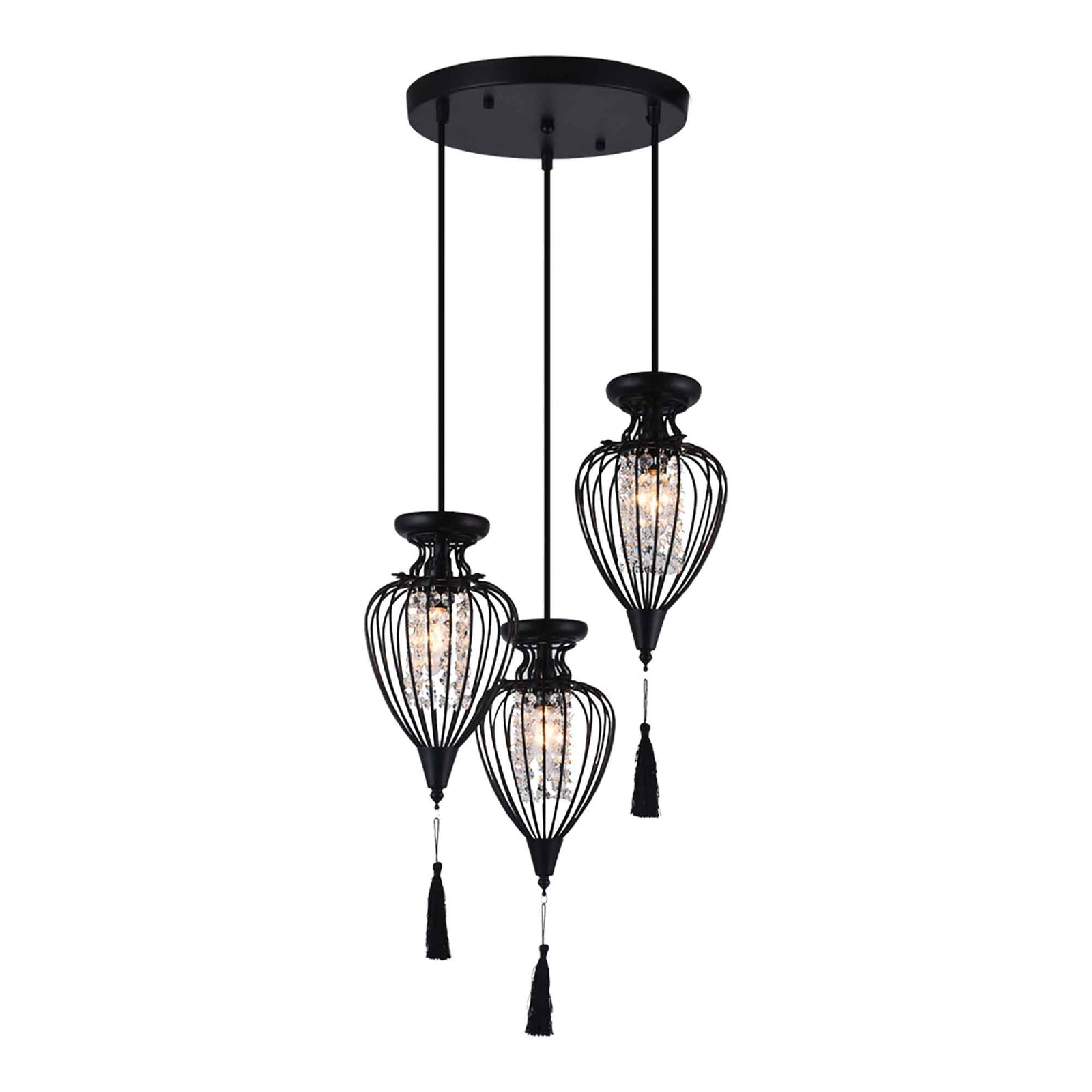 Luminaire suspendu noir à 3 lumières de la collection Queensdown, 15" x 47,2"