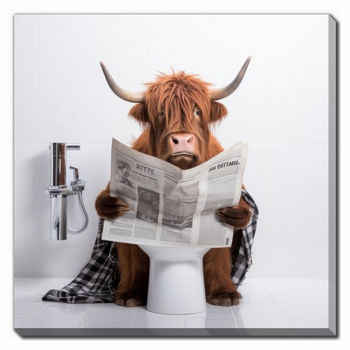 Canevas de buffle sur la toilette lisant le journal, 24" x 24"