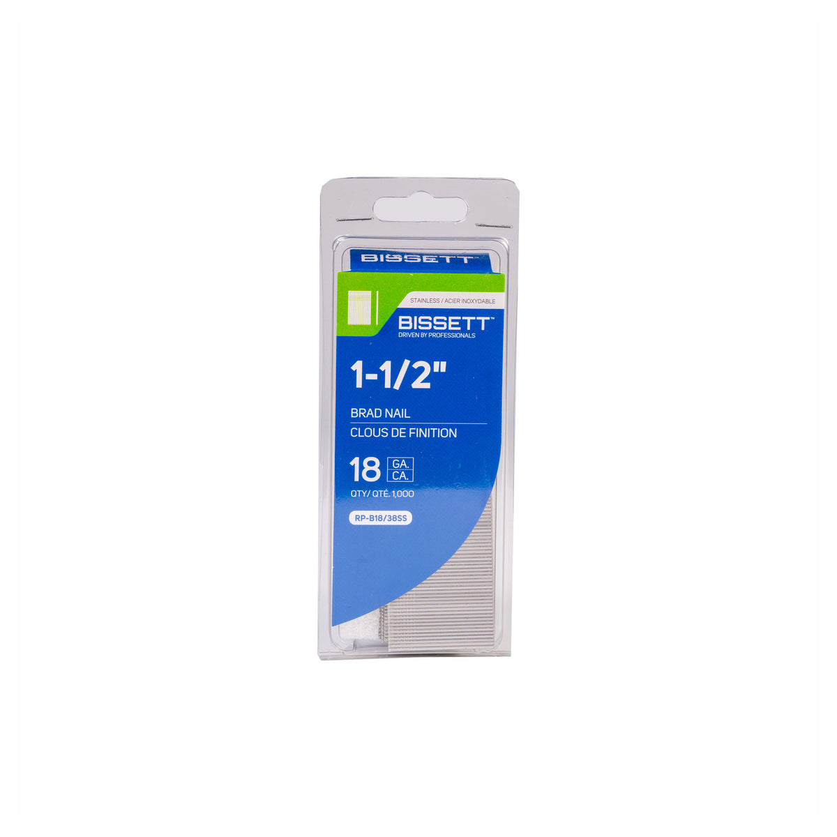 Clous de finition de calibre 18 en acier inoxydable, 1-1/2" (1 000 unités)