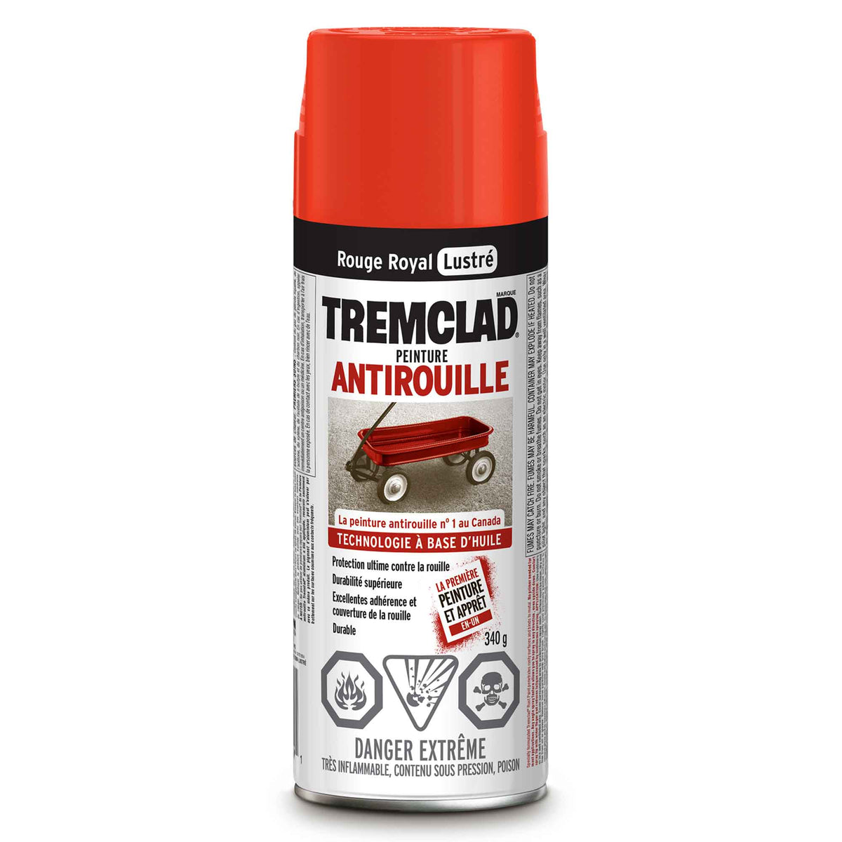 Tremclad peinture aérosol antirouille à base d&#39;huile rouge royal lustré, 340 g