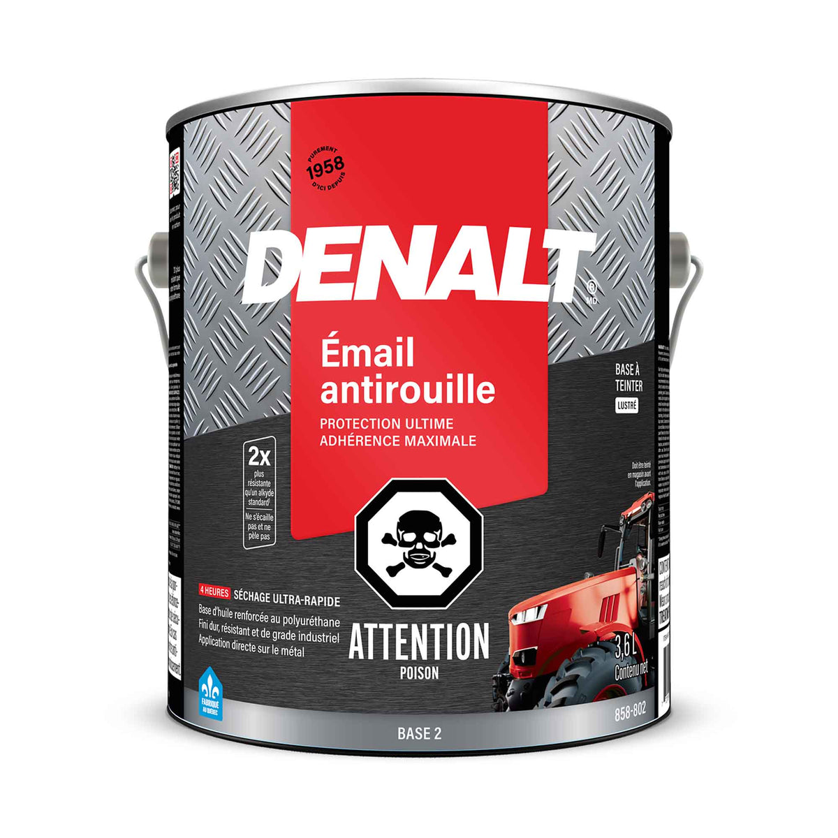 Émail antirouille à base d’huile base 2 lustrée, 3,6 L