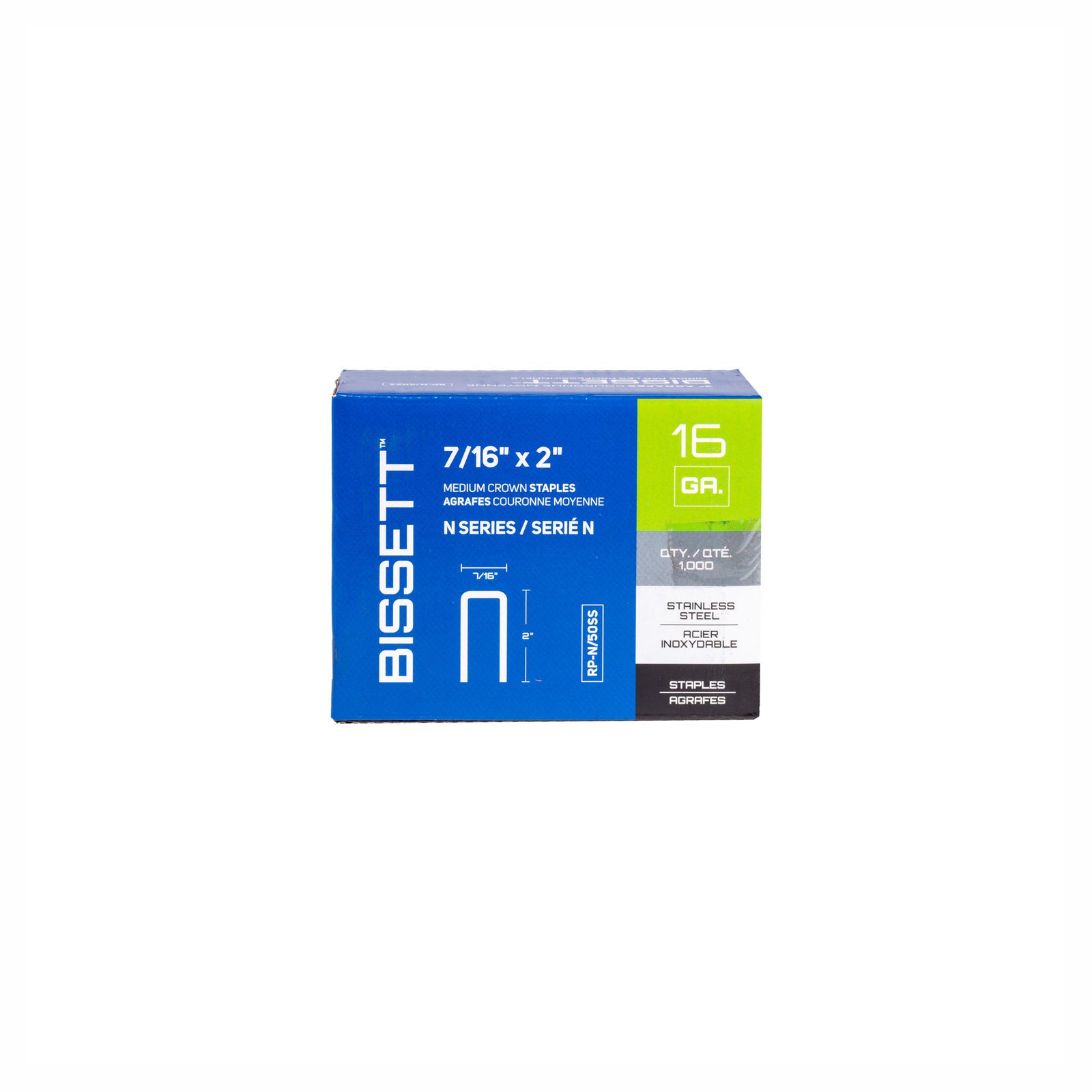 Agrafes à couronne moyenne de calibre 16 en acier inoxydable, 7/16" x 2" (1 000 unités)