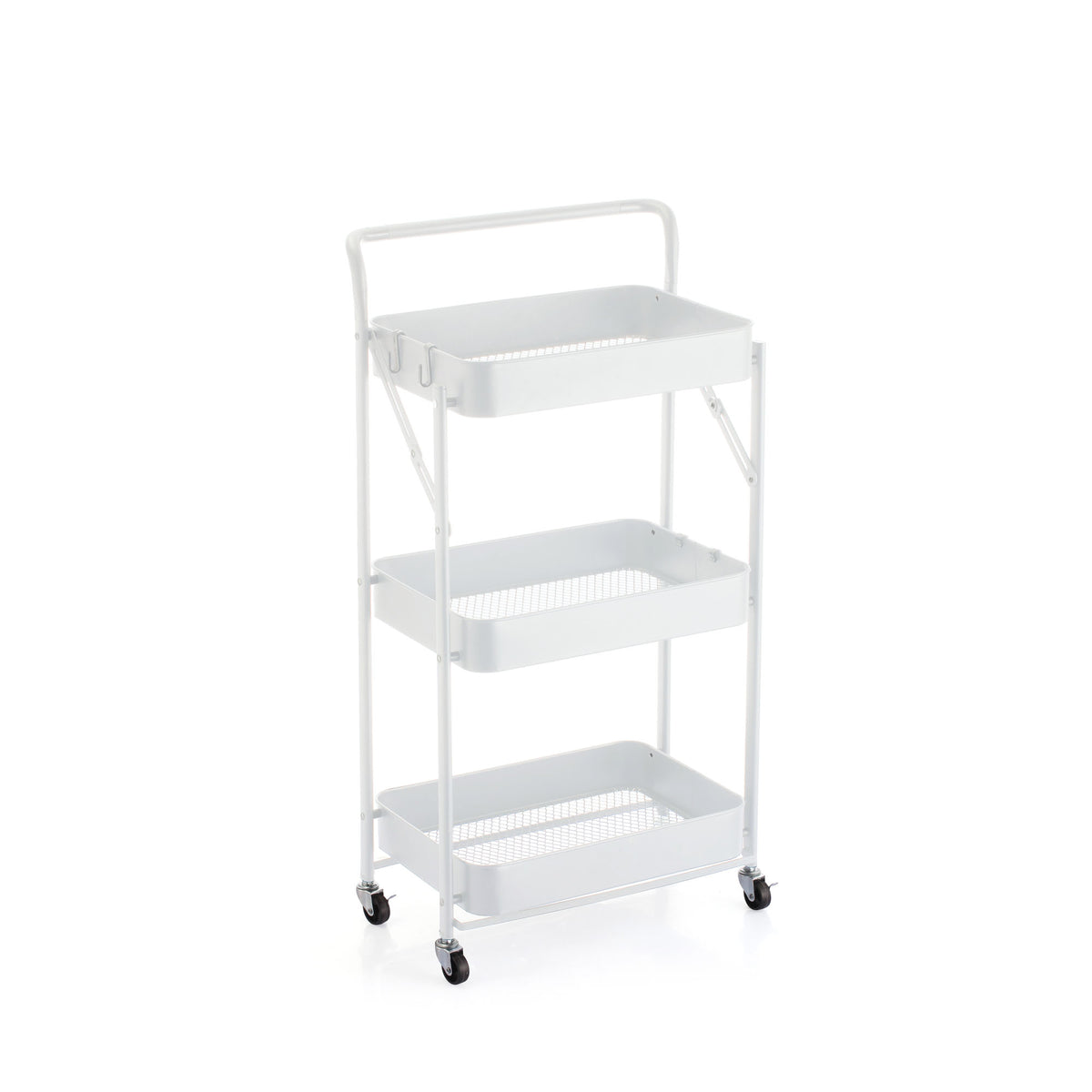 Desserte pliable à roulettes en métal, blanc