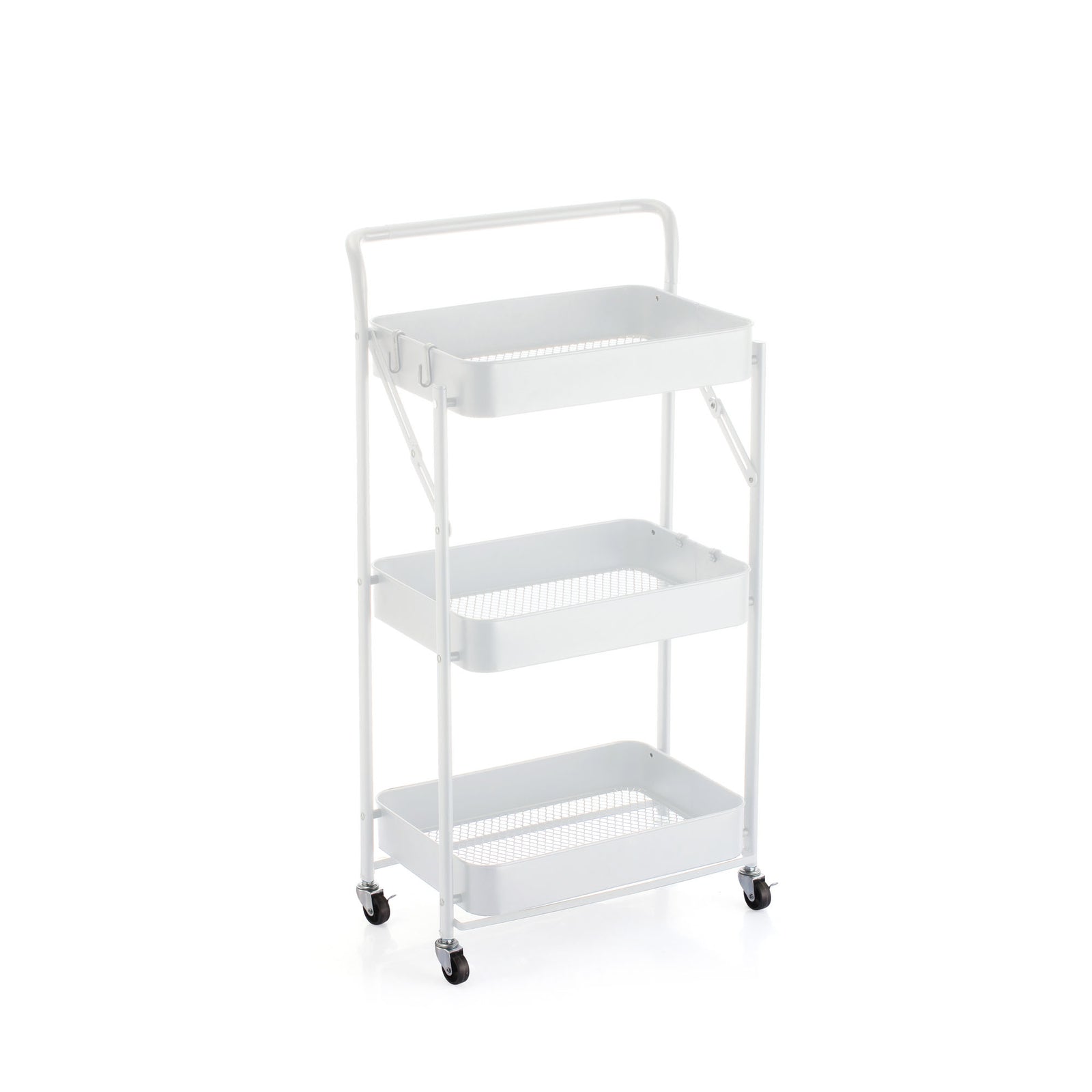 Desserte pliable à roulettes en métal, blanc