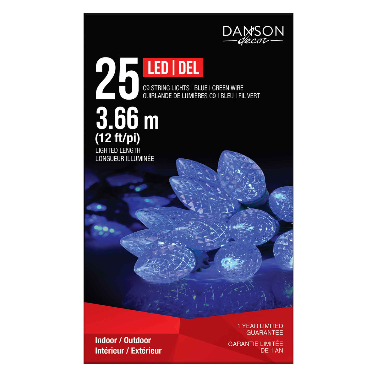 Guirlande de 25 lumières C9 DEL de 12' (3,66 m), bleu