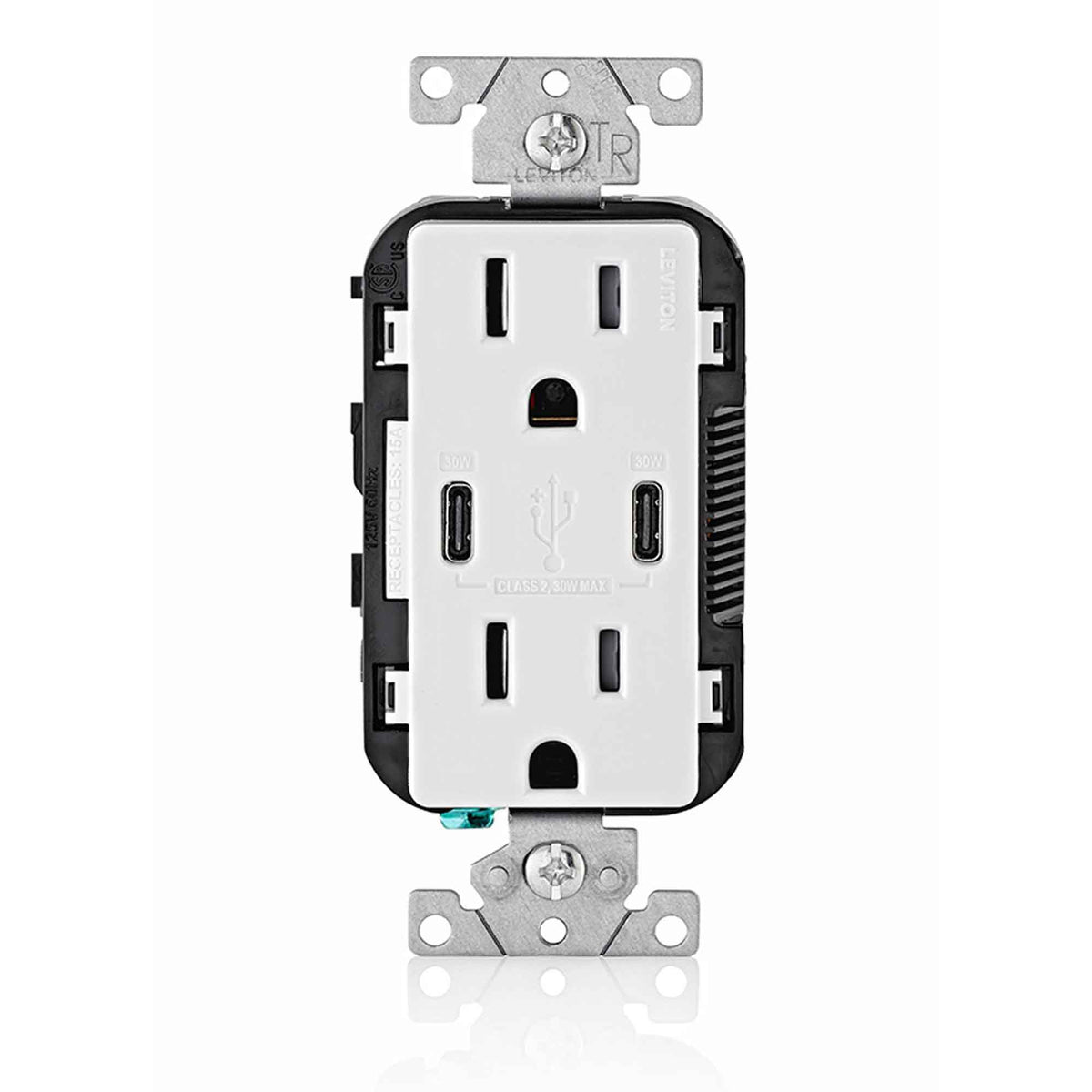 Prise avec chargeurs USB double de Type-C de 30 W, blanc