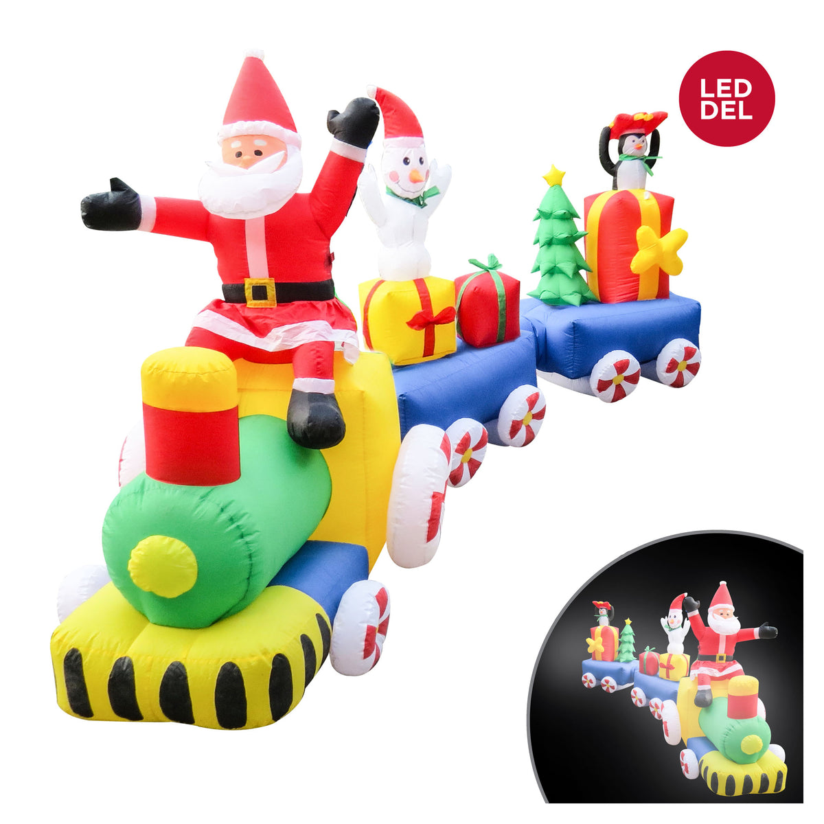 Train gonflable à DEL avec le Père Noël, arbre et boîtes-cadeaux, 10'
