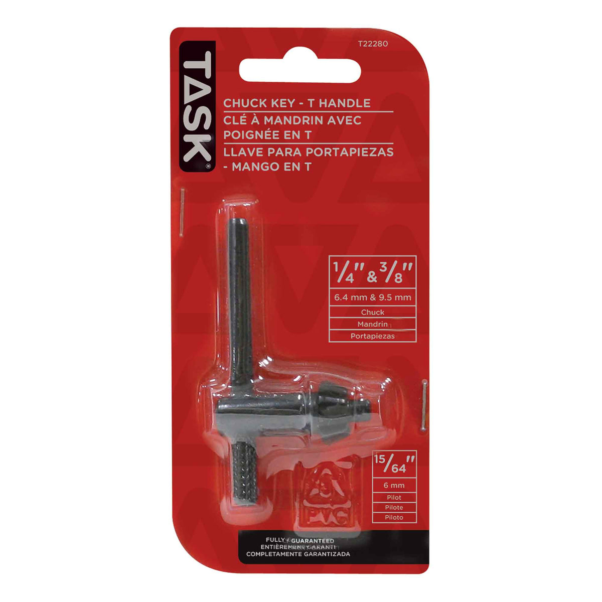 Clé de mandrin avec poignée en T, 1/4'' à 3/8''