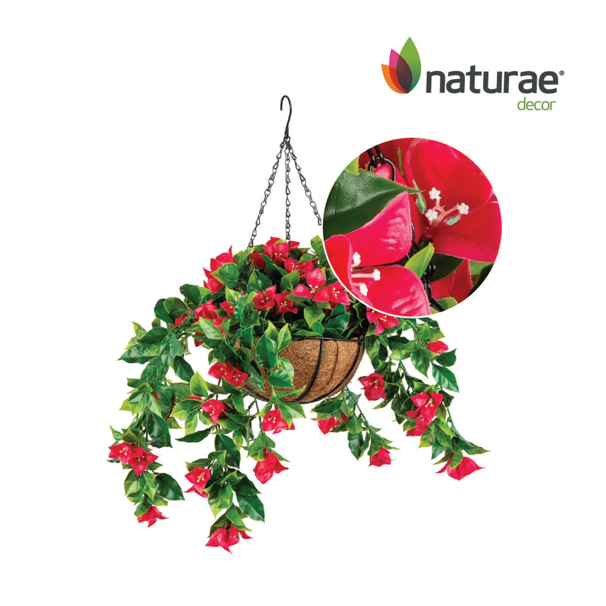 Jardinière de bougainvillier fuchsia artificielle suspendue, 20 x 24"