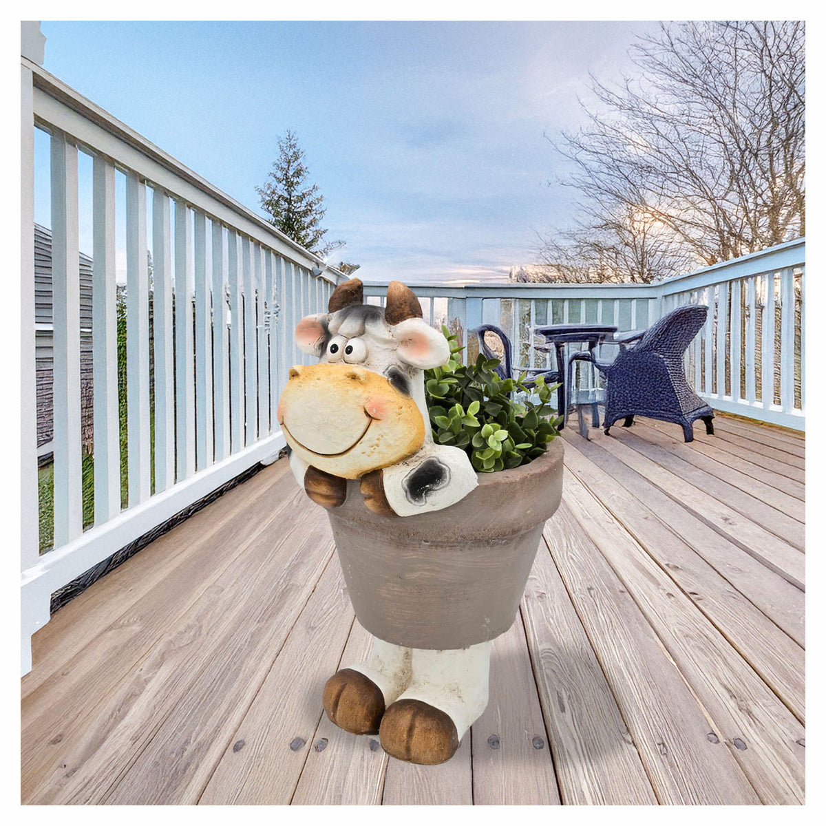 Jardinière vache rigolote sur pieds, 9" x 7-1/2" x 14-1/4"