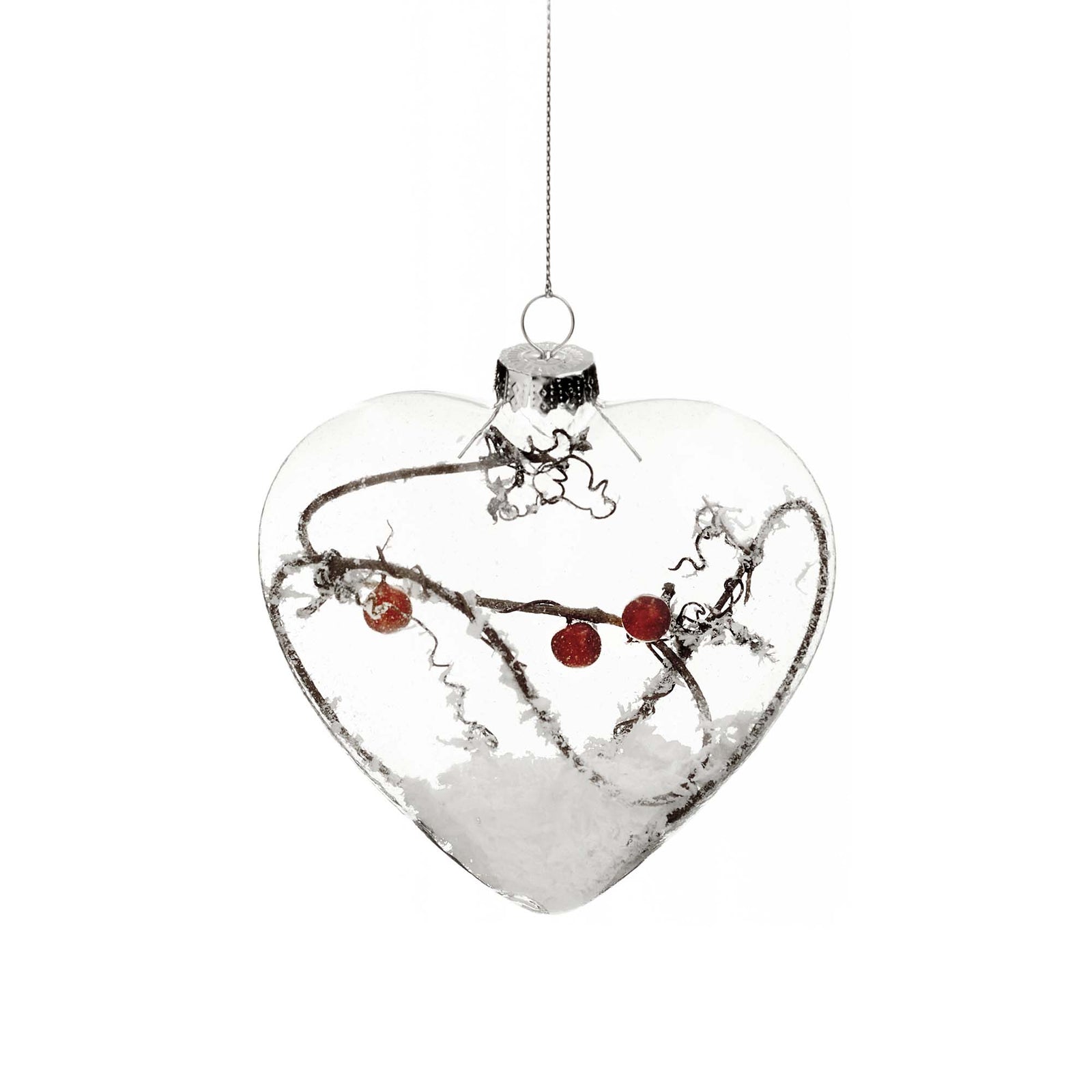 Ornement de cœur en verre avec branche, 4'' 