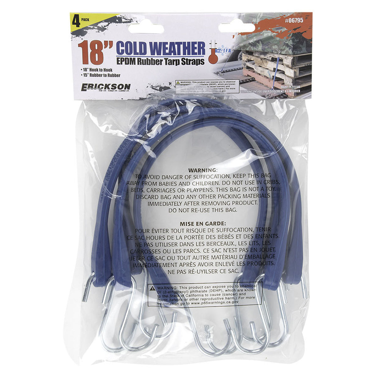 Sangle industrielle en caoutchouc EPDM bleu pour temps froid -40 °C, 18" (4 unités)