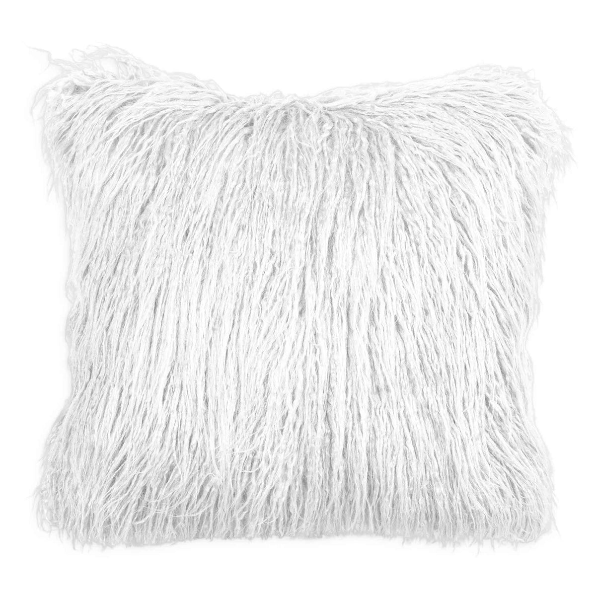 Coussin de 17&quot; x 17&quot; en fausse fourrure mongole, blanc