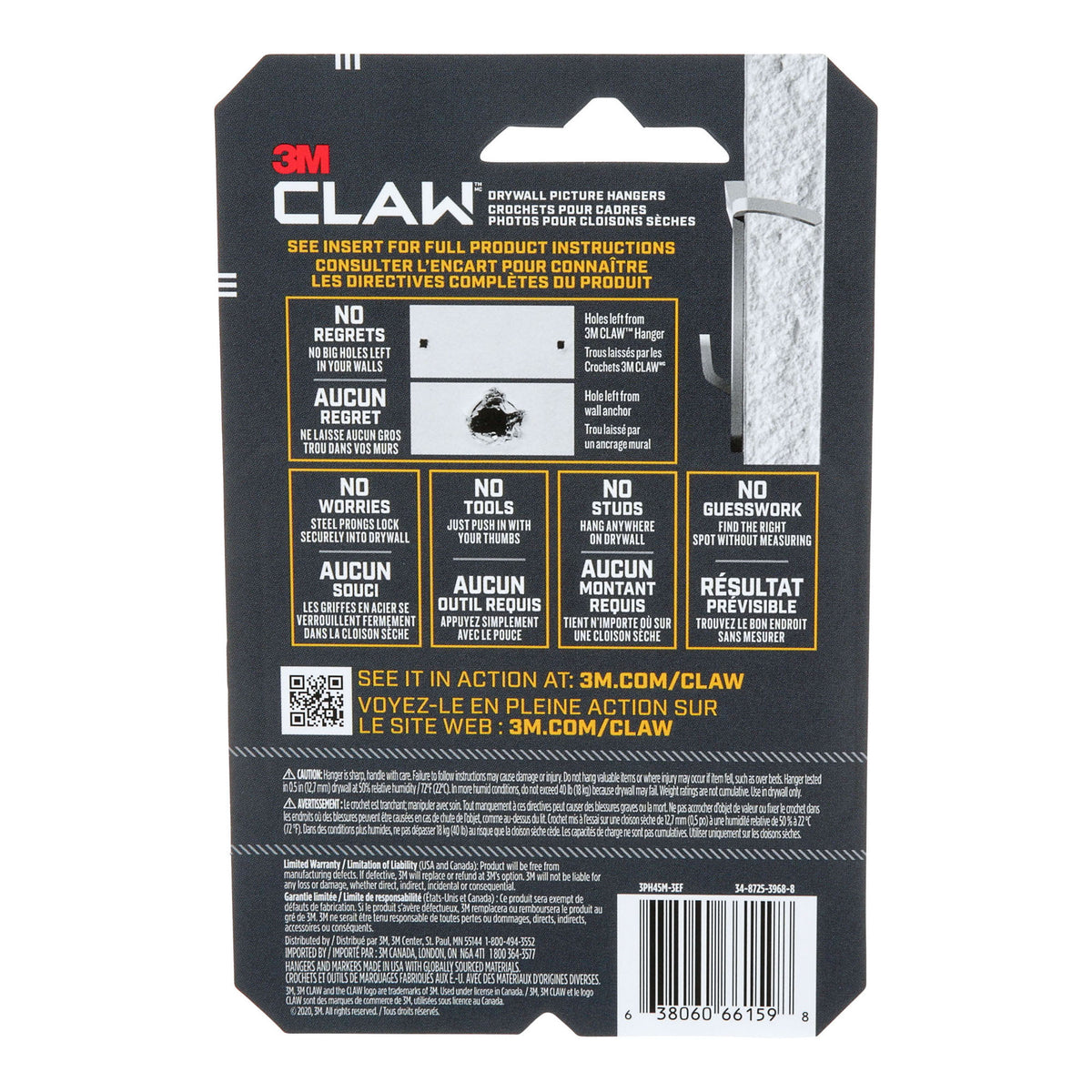 Crochet CLAW pour cadres pour cloisons sèches, 20 kg (3 pièces)