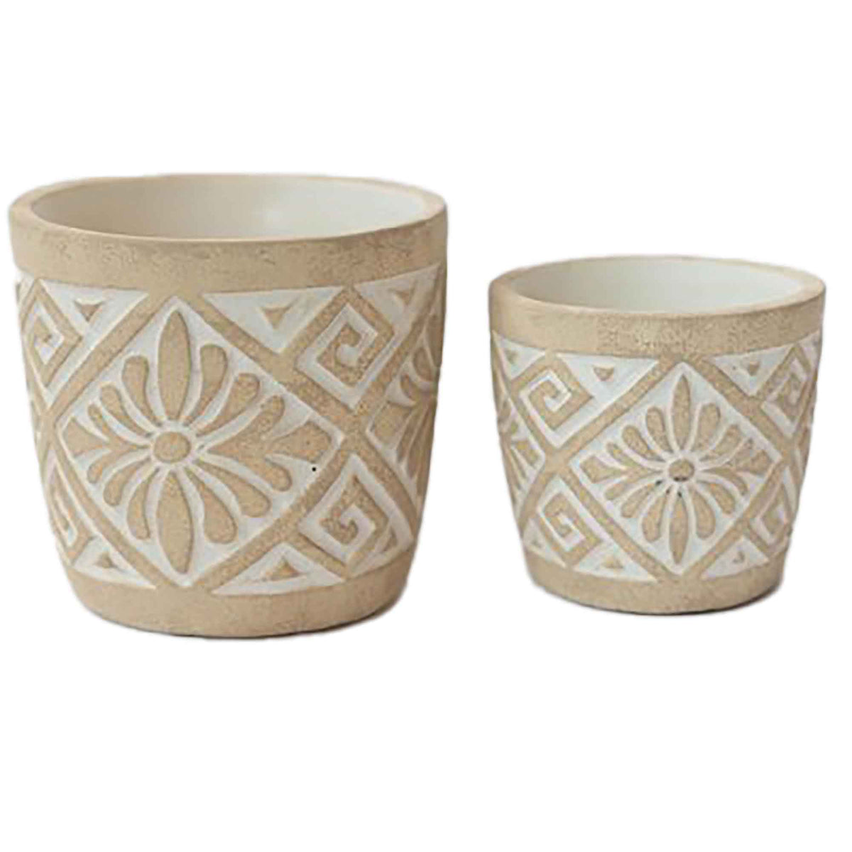 Pot en ciment à motifs beige et crème, 5,5" x 5" (moyen)