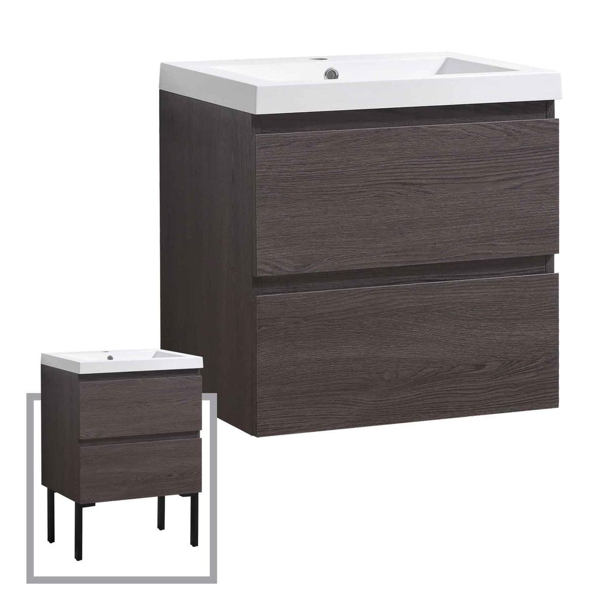 Meuble-lavabo Naomi chêne gris, 24&#39;&#39;