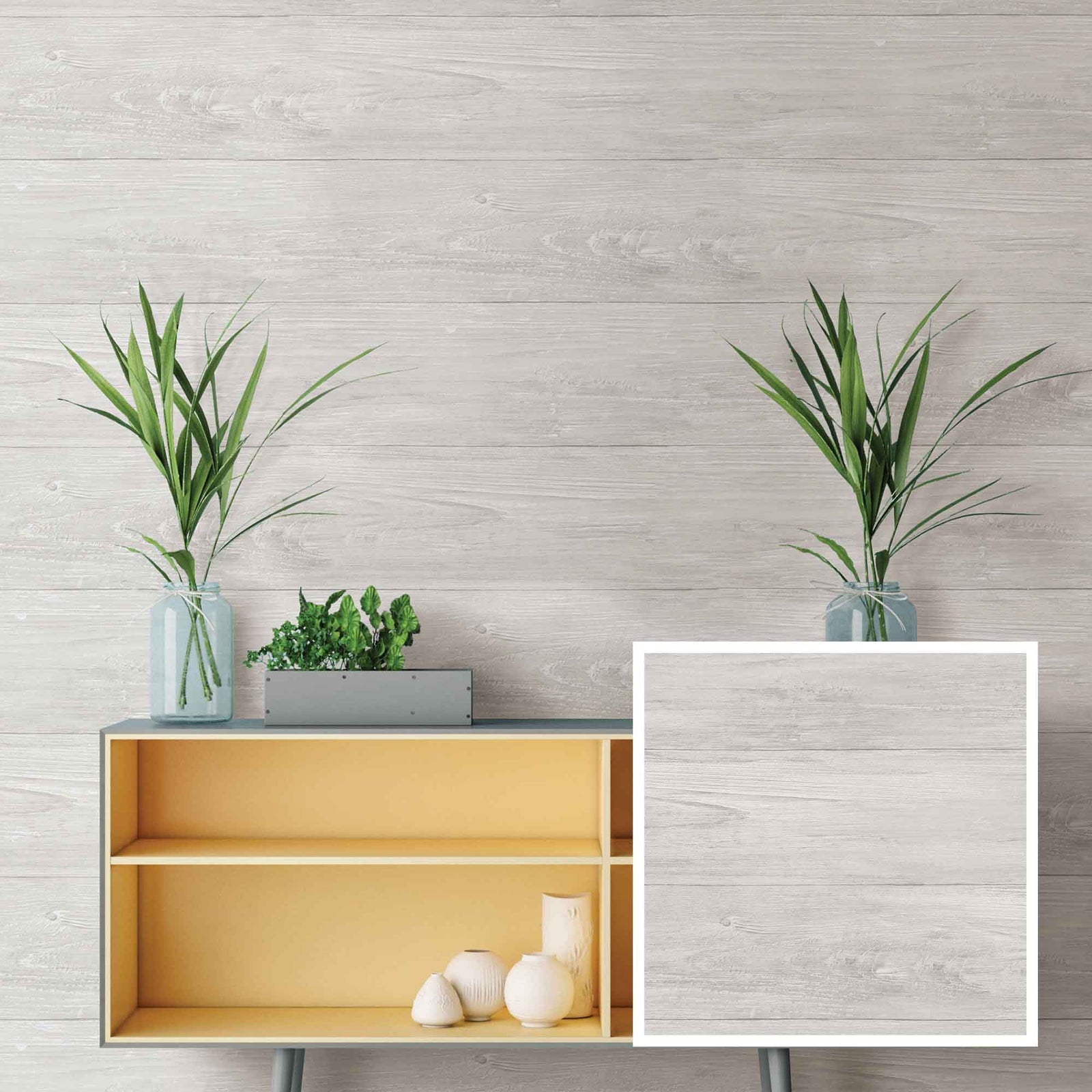 Papier peint ''peler et coller'' à motif de planches de bois gris, 20,5" x 18'