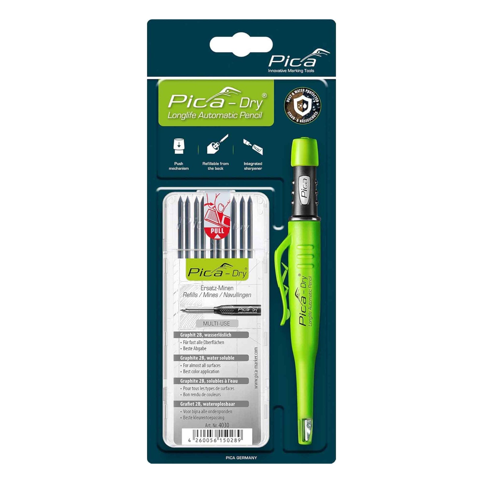 Crayon à mine Pica-Dry avec 10 mines graphites 2B