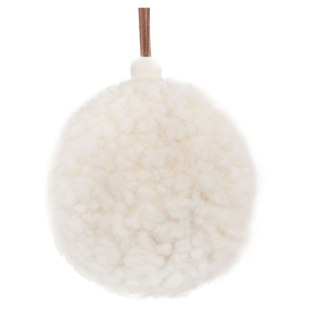 Ornement de balle en laine crème avec une perle blanche, 3-1/2"