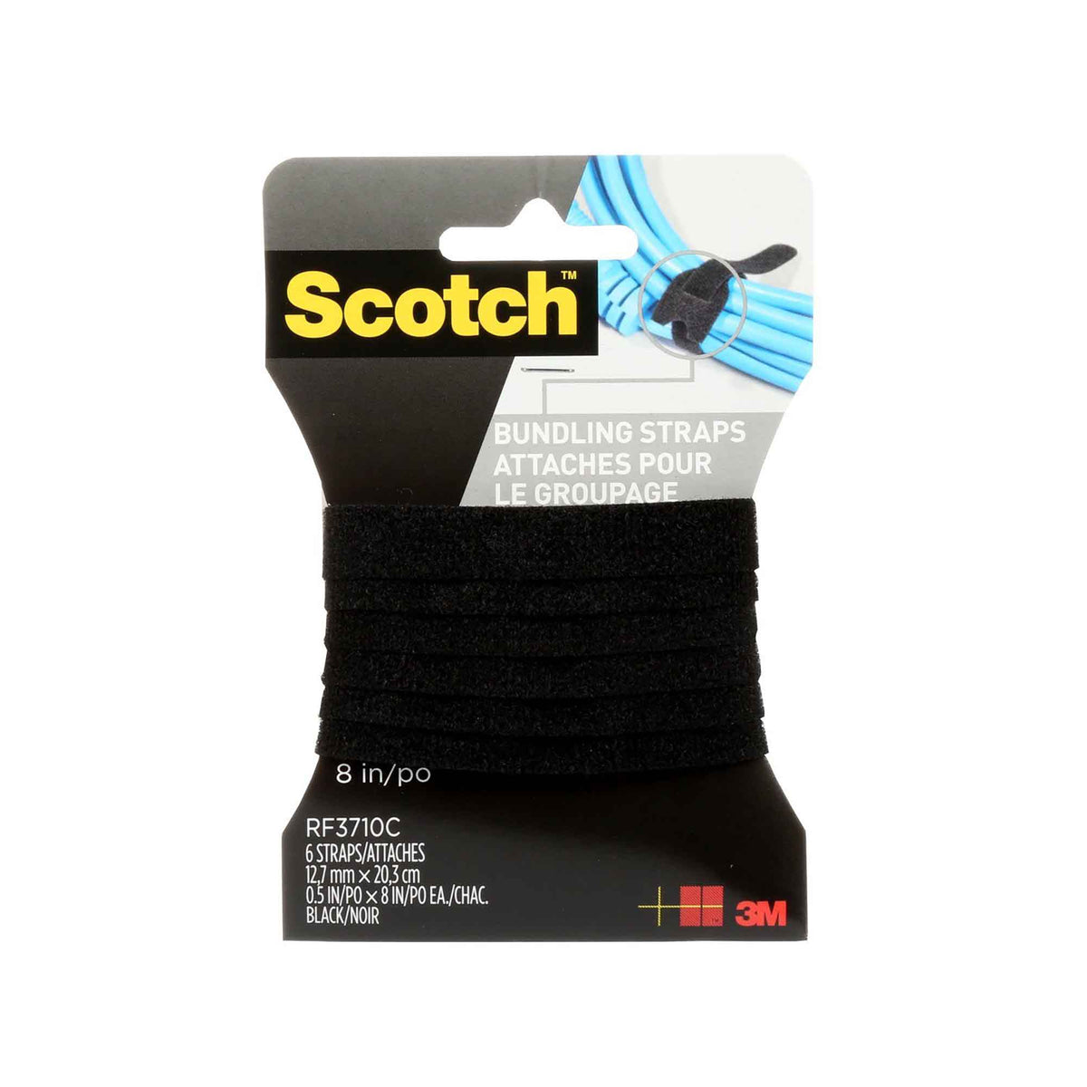 Ensemble de 6 attaches de regroupement avec Velcro de 1/2&quot; x 8&quot;, noir