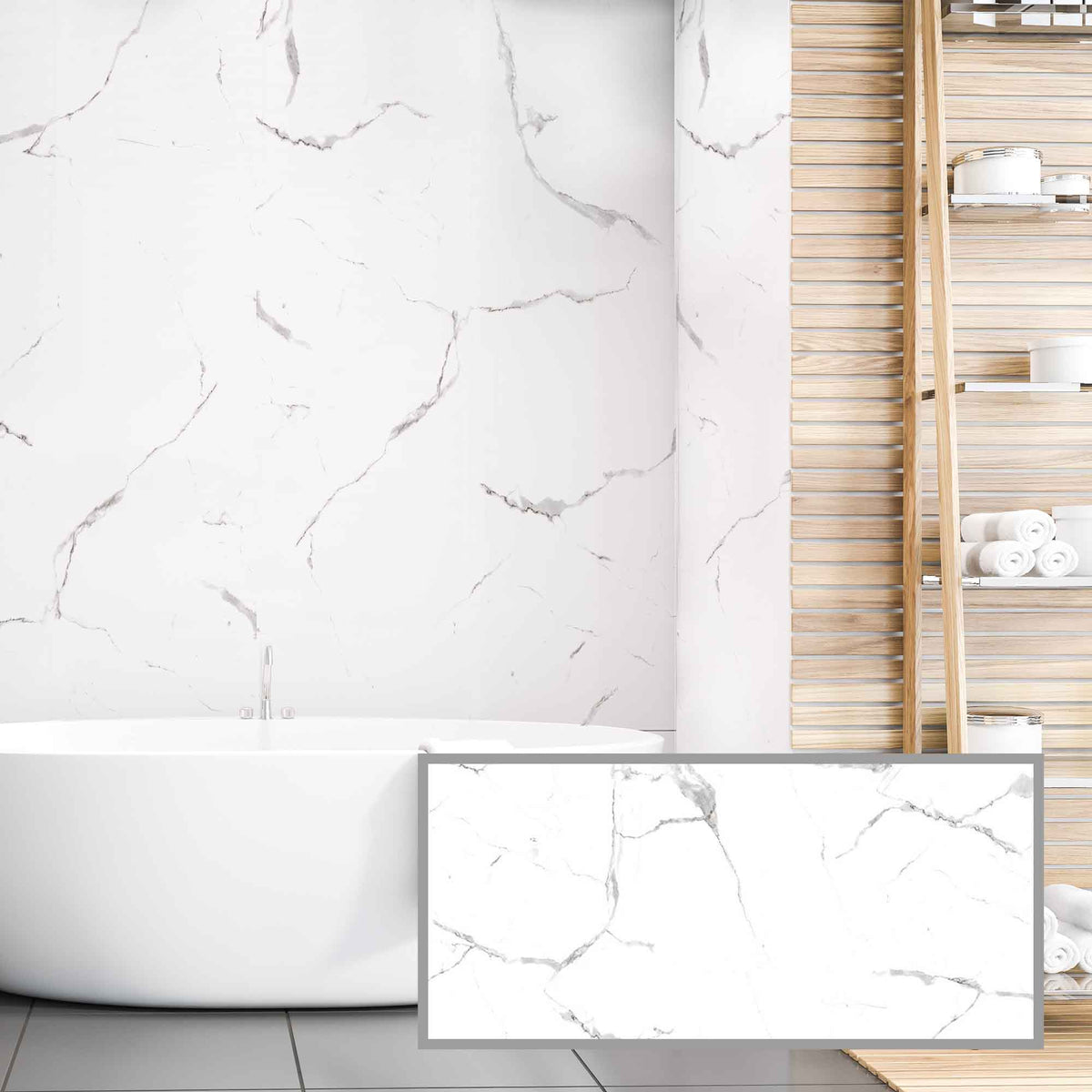 Panneau décoratif mural au design marbré ultra-lustré blanc, 47-1/4" x 96"