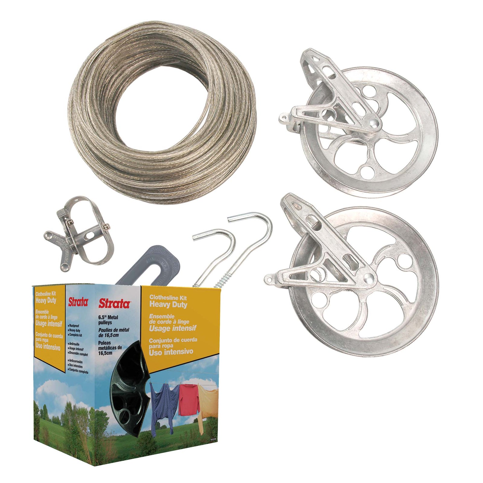 Ensemble de corde à linge argentée et en acier galvanisé, à usage super intensif - 150'  -1