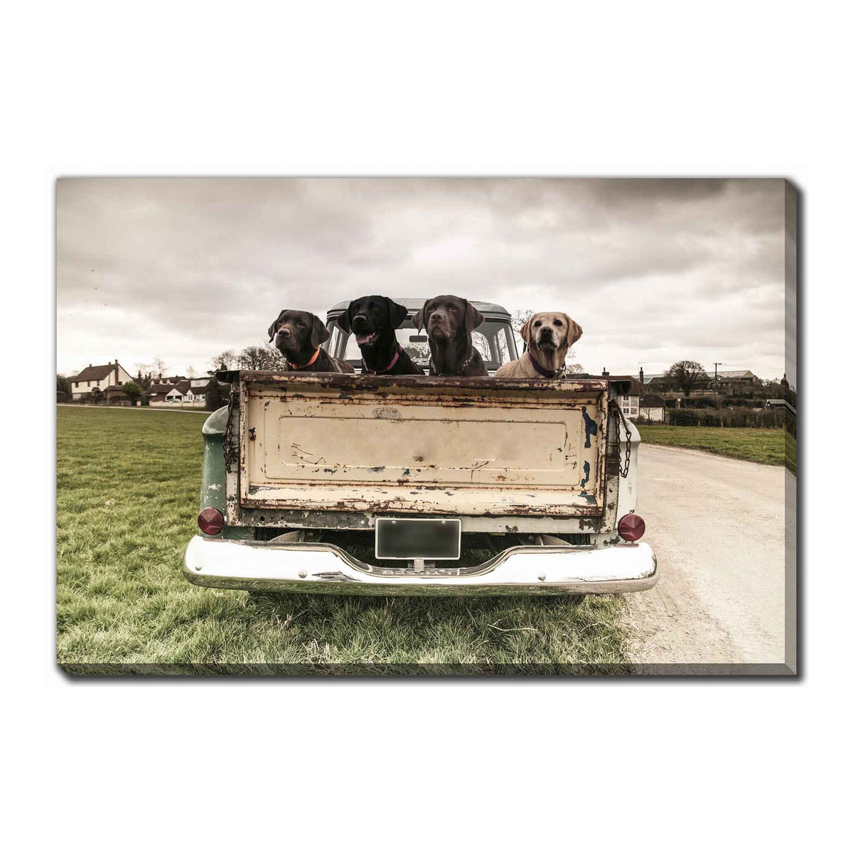 Impression sur toile rétro chiens dans le camion, 45'' x 30''