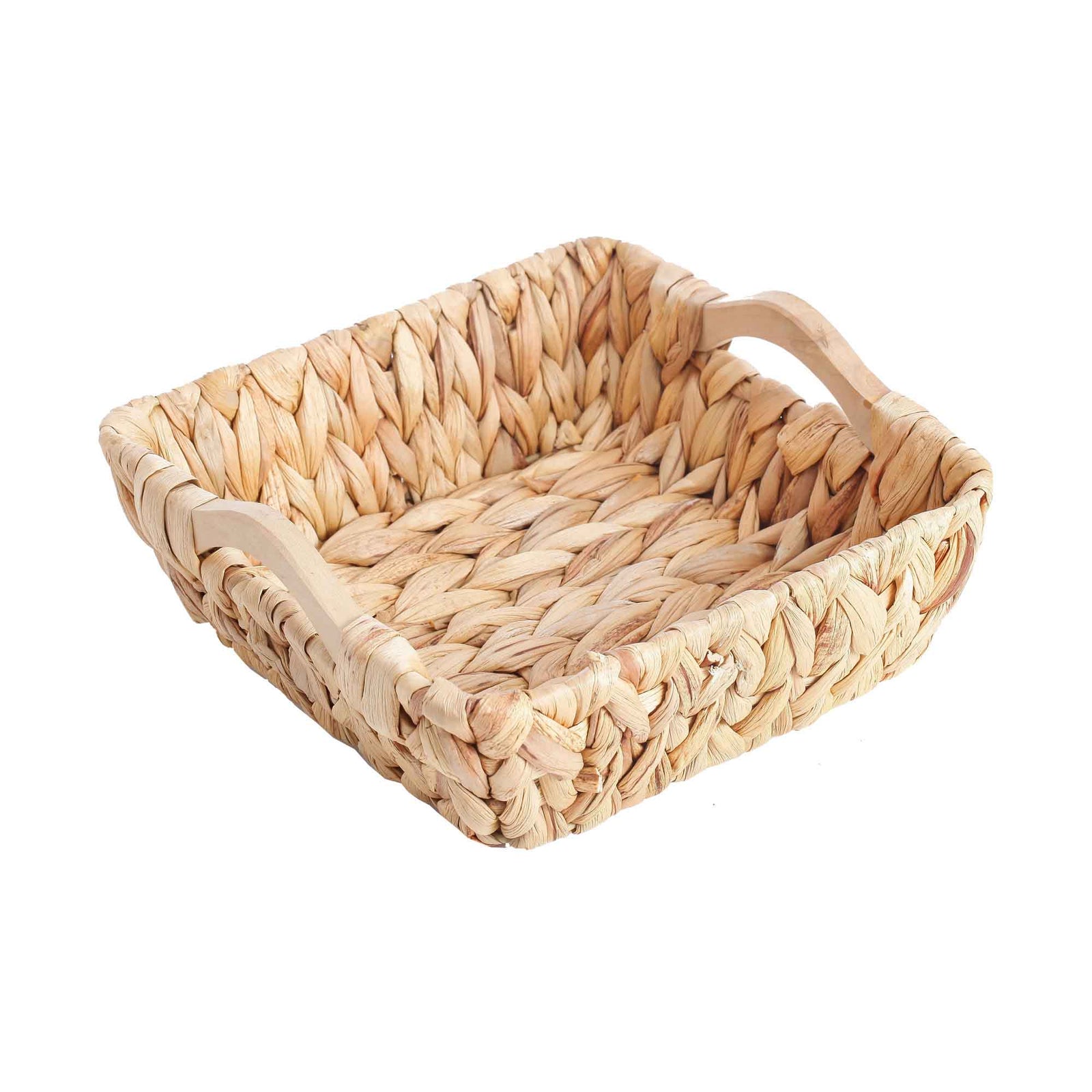 Panier de rangement en jacinthe d'eau avec poignées en bois, 9,45'' x 9,45'' x 3,94''