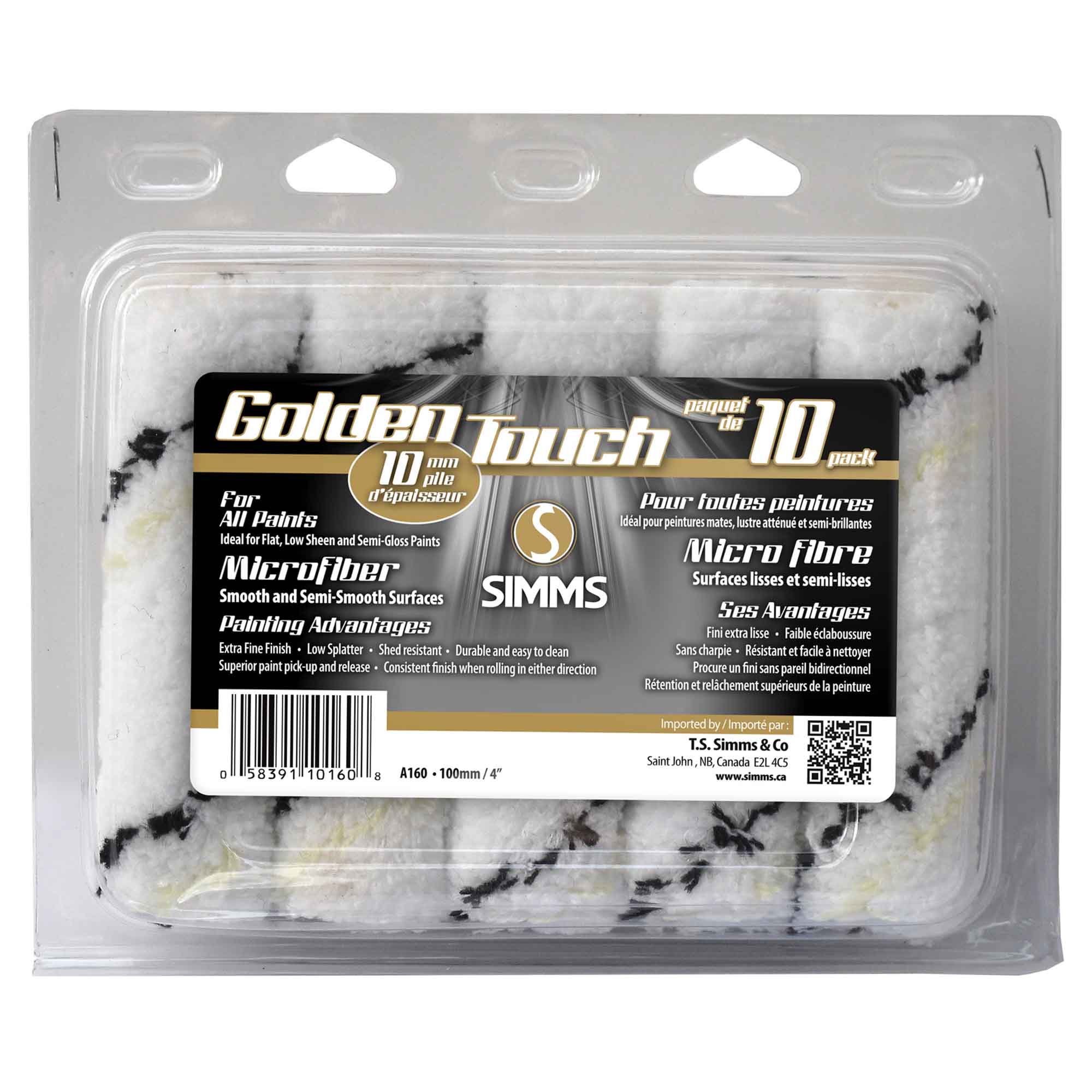 Mini rouleau en microfibre de 10 mm Golden Touch, 4'' (10 unités)