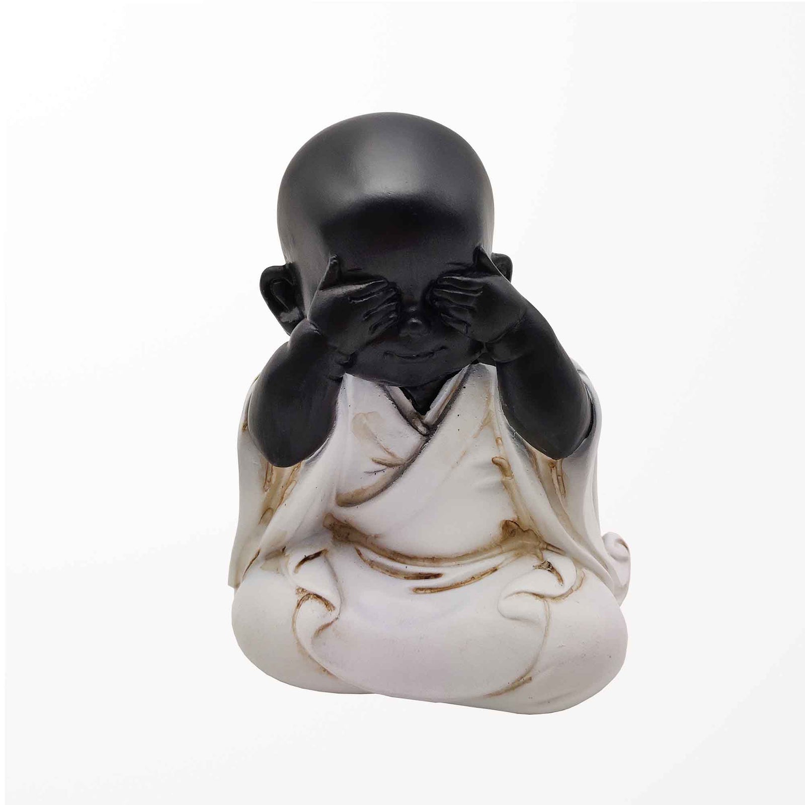 Statue de petit moine qui ferme les yeux, 3-1/4" x 2-1/2" x 4-1/4"