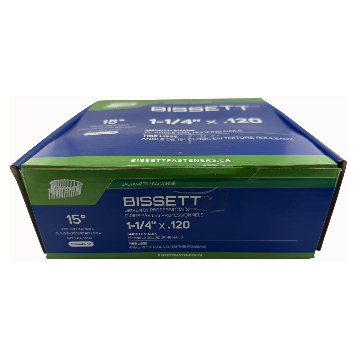 Clous galvanisés en rouleau pour toiture à angle de 15° avec tiges lisses, 1-1/4'' x ,120 (1 000 unités)