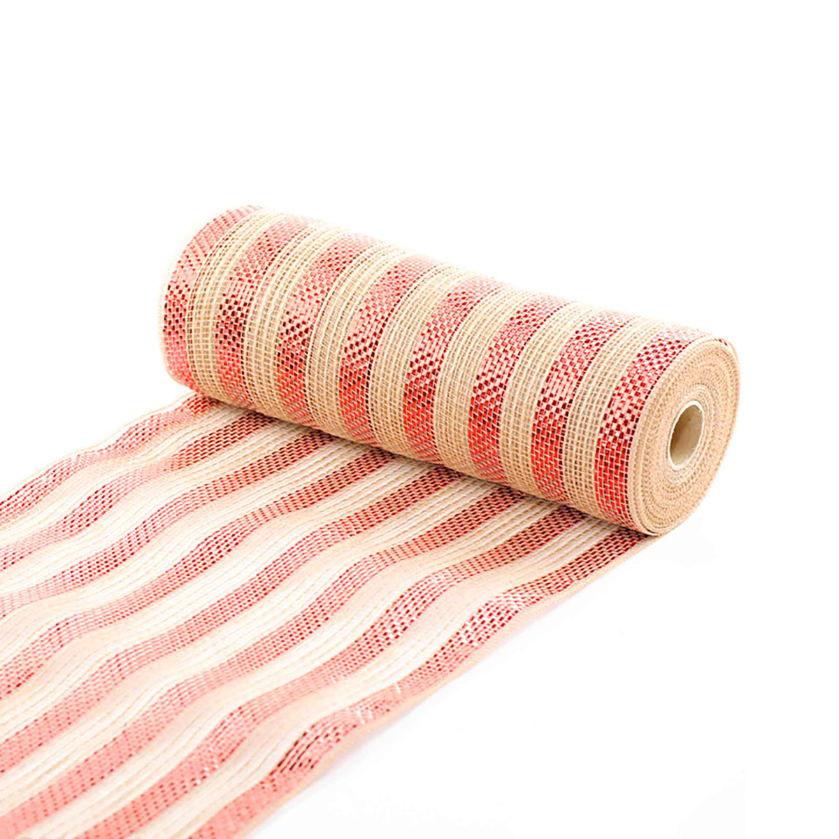 Ruban décoratif en mailles brillantes de 10,5" x 10 verges, naturelle et rouge